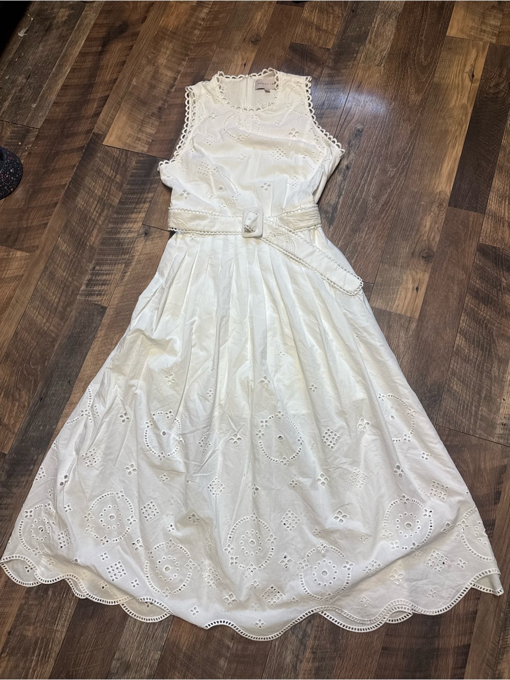 Adelyn Rae Ivory Eyelet Belted Midi Dress